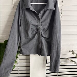 Gray Button-Up Women's Top